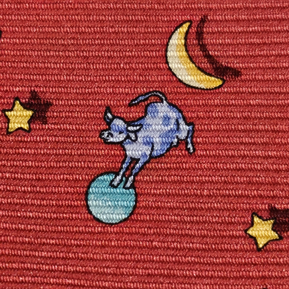 Leonard Paris Silk Men's Tie - Cow Jumping Over The Moon Red AOP - 3.75" Width - Picture 3 of 9